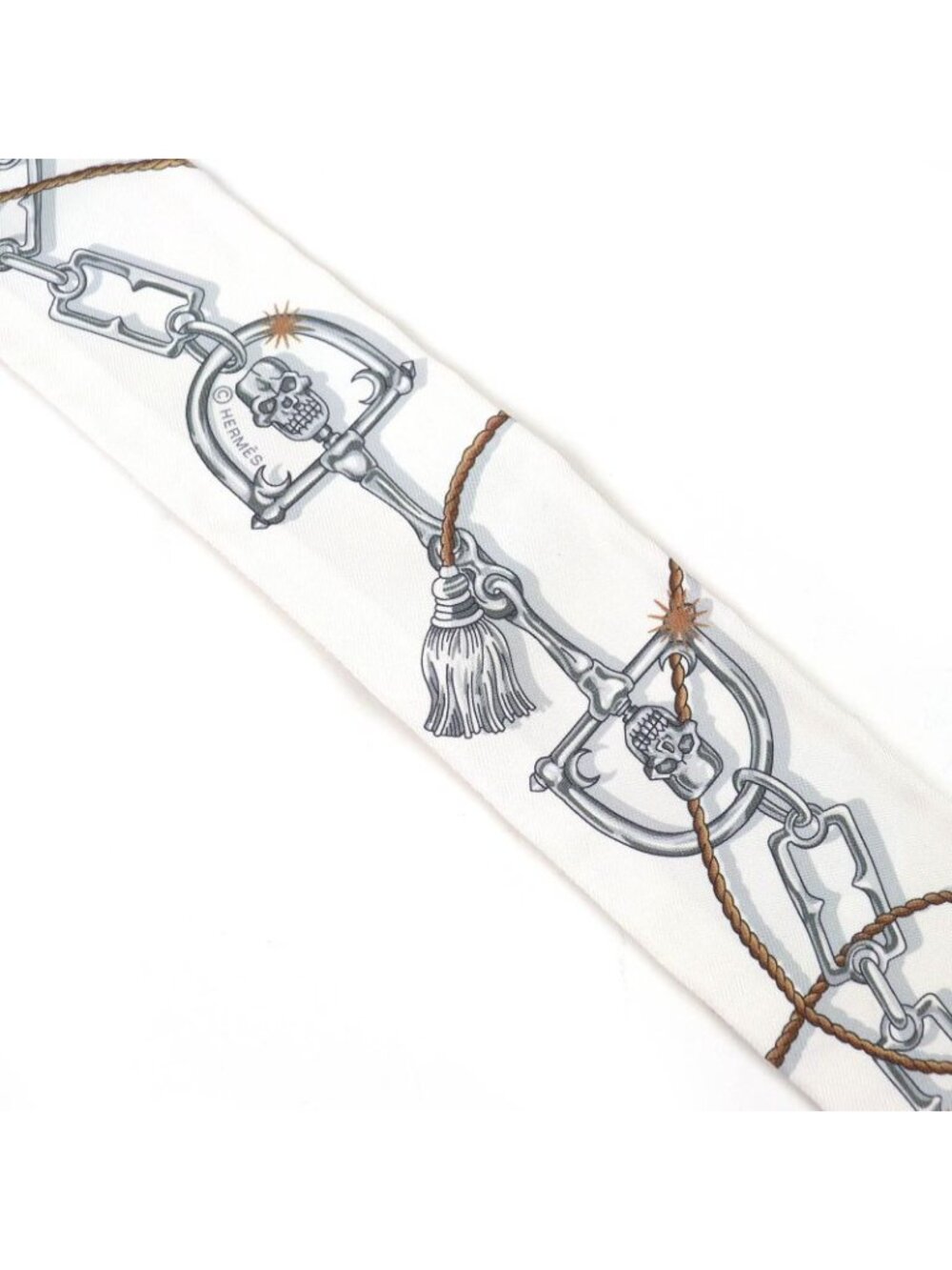 Hermes Twilly Sera Fete Silk Beige Rose Caramel White Scarf Recommended - Picture 6 of 9